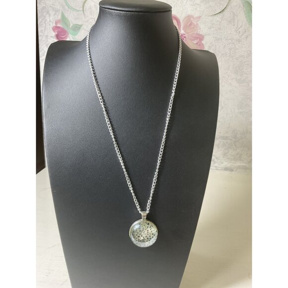 Silver Chain Necklace With Round Glass Pendant & Barrel Closure - Picture 1 of 5